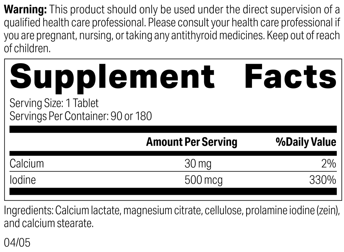 Prolamine Iodine, 90 Tablets, Rev 03 Supplement Facts